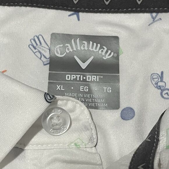 Callaway Polo Shirt Mens XL Bright White Geometric Shapes Opti-Dri Golf - Picture 3 of 8